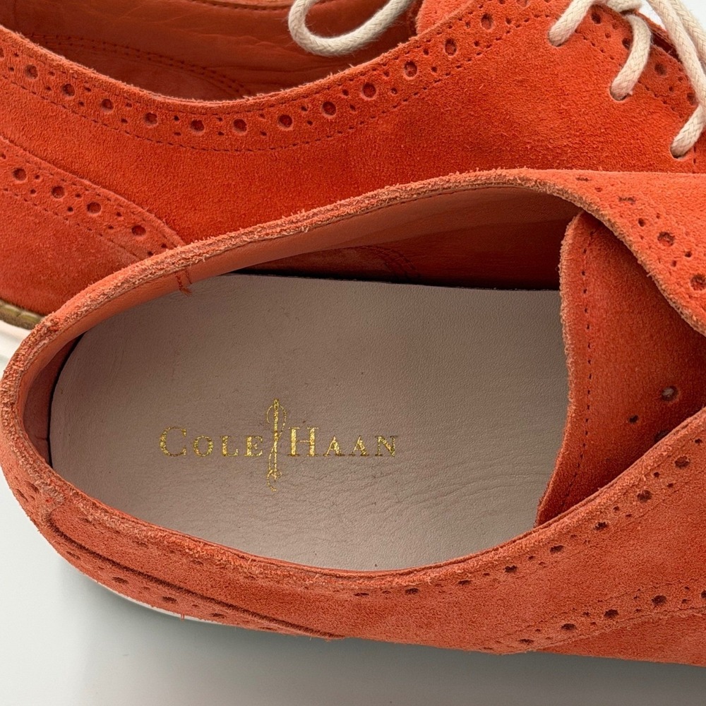 Cole Haan Womens Lunar Grand Wingtip Oxford 8.5 B Orange Suede Leather Shoes - Picture 5 of 8
